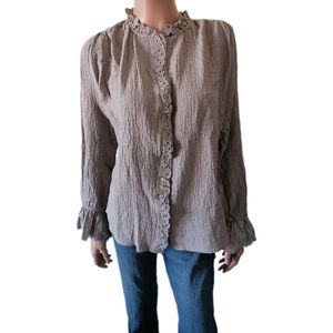 Dames - Blouse - Italiaanse Mode - Kleur Taupe- Maat 38-40