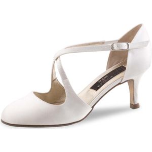 Nueva Epoca India LS Lederen zool Dansschoenen voor Bruiloft - Bruidsschoenen - Wit Satijn - Dansschoenen Dames - Lederen Zool - Dichte Teen - Nueva Epoca - Wit - 43 1/3