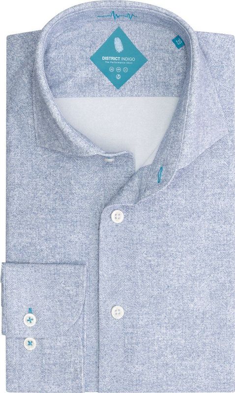 District Indigo Performance Overhemd Herringbone Light Blue