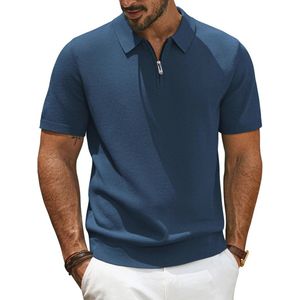 Heren Polo Shirt Korte Mouw met Rits Casual Zomer T-Shirt