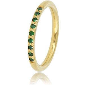 Fijne aanschuifring goudkleurig met groene steentjes - Smalle en fijne ring met groene zirkonia steentjes - Met luxe cadeauverpakking