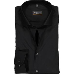 ETERNA slim fit overhemd - poplin heren overhemd - zwart - Strijkvrij - Boordmaat: 44