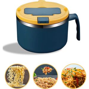 SEZGoods Ramen Bowl - Inclusief Bestek - Deksel Met Telefoonhouder - Blauw - Noodle kom - Noodle Bowl - Mini Pan