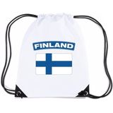 Finland nylon rijgkoord rugzak/ sporttas wit met Finse vlag