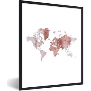 Fotolijst incl. Poster - Wereldkaart - Roze - Marmer - 30x40 cm - Posterlijst