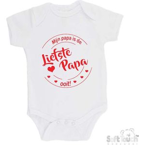 100% katoenen Romper ""Mijn papa is de liefste papa ooit!"" Vaderdag Unisex Katoen Wit/rood Maat 62/68