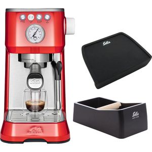 Solis Barista Perfetta Plus 1170 - Pistonmachine - Espressomachine - Inclusief Coffee Knock-Box en Tamping Mat - Rood