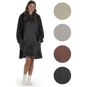 Blumtal Fleece Hoodie Deken met Mouwen - Draagbare cosy deken - hoodie deken met 2 voorzakken en capuchon - Large- Antraciet