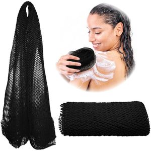 Mesh Spons, Authentiek, Exfoliërende Douche Doek, Zwart, 75*30cm , Lange Spons, Lichaam Exfoliator, Douche Accessoire, Achtervoet Hoofdhuid Scrub Dode Huid Verwijderaar (Zwart)