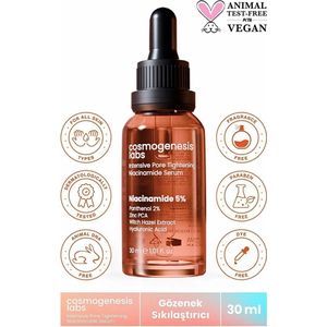Cosmogenesis Labs Anti-Acne mee-eter Niacinamide Vitamine B3 Huidserum 30 ml Panthenol 2% Zinc PCA Toverhazelaar-extract Hyaluronzuur Veganistische Poriënverstrakking (5% NIACINMIDE)