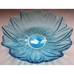 Schaal gekleurd glas: blauw, rond 20 cm
