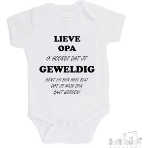 100% katoenen Romper ""Lieve opa ik hoorde dat je geweldig bent en ben heel blij dat je mijn opa gaat worden!"" Unisex Katoen Wit/zwart Maat 62/68