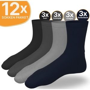 VOLQU® - Sokken - 12 Paar - Premium Katoen Sokken - Normale Sokken - Sokken Heren - Sokken Dames - Maat 43 46 - Zwart / Donkerblauw / Donkergrijs / Lichtgrijs