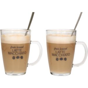 Excellent Houseware Latte macchiato glazen - set 2x - incl. lepels - glas - 300 ml - koffie glazen