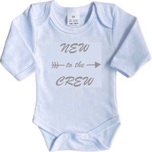 La Petite Couronne Romper Lange Mouw ""New to the crew"" Unisex Katoen Wit/grijs Maat 62