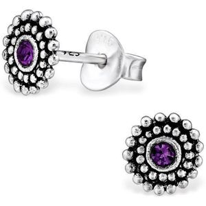 Aramat jewels ® - 925 sterling zilveren oorbellen geoxideerd dames kinderen 6mm paars