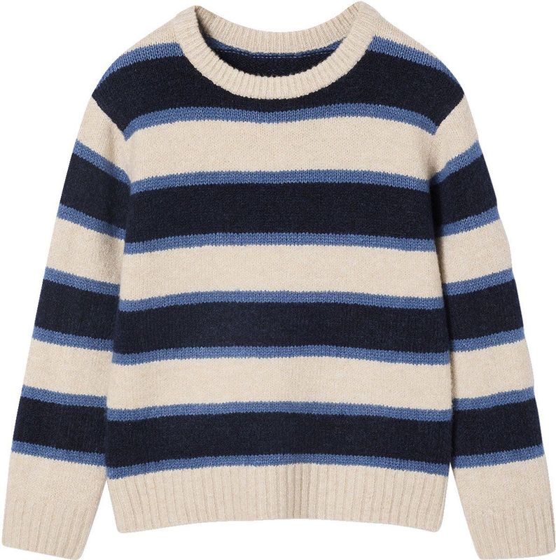 Trui - Gemêleerd Wit - Jongens - Lange Mouwen - Ronde Hals - Grafische Streep