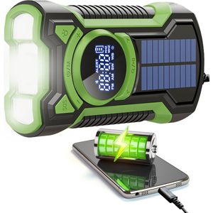 ViveLux Noodradio - Powerbank 5000 mAh - Bluetooth - Solar Opwindbaar - Groen