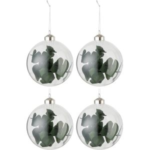J-Line Doos Van 4 Kerstballen Gedroogde Eucalyptus Groen Glas Transparant Medium