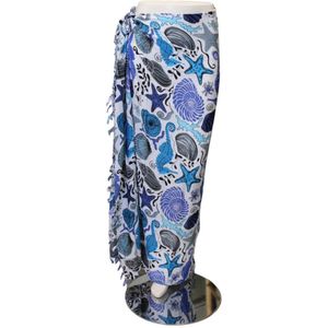 Om Namaste - Sarong - Blauw op Wit - Katoen - Schelpenprint