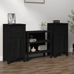 The Living Store Dressoir - Grenenhout - 40 x 35 x 80 cm - Zwart - Set van 2