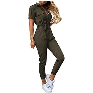 Dames Casual Korte Mouw Jumpsuit met V-hals en Voorband