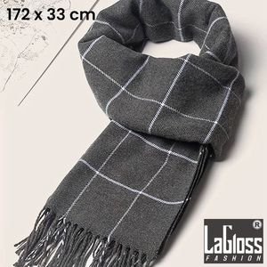 LaGloss® Geblokte Unisex Herensjaal - Verdikte Warme Sjaal - Grijs Kleurblok - Mannen Das - Polyester - 172 x 33 cm %%