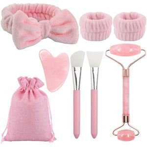 TRANKIELO® - Face Roller Gua Sha Set voor Huidverzorging – Dubbele Jade Roller, Gua Sha Steen en Accessoires