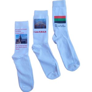 Sokken - Nijmegen - Enkelsokken - 3 paar - Gesublimeerd - Kleur wit - Met Afbeelding - Maat 40/46 - Cadeau - Kerst - Vaderdag - Moederdag