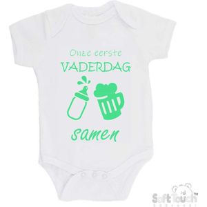 100% katoenen Romper ""Onze eerste vaderdag samen"" Unisex Katoen Wit/mint Maat 68/74
