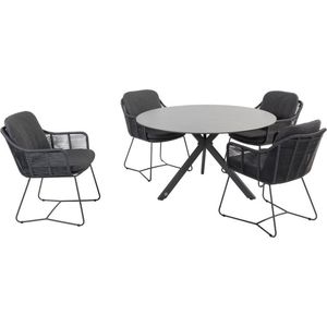 Belmond Locarno dining tuinset 130 cm rond 5 delig HPL antraciet 4 Seasons Outdoor