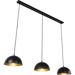 QAZQA magnax - Industriele Hanglamp eettafel voor boven de eettafel | in eetkamer - 3 lichts - L 138 cm - Zwart Goud - Industrieel - Woonkamer | Slaapkamer | Keuken