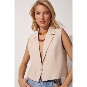 Happinessistanbul Crème Linnen Damesvest Met Knopen To00055