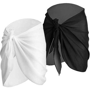 Sarong Wrap Vrouwen, 2 Pack Badmode Chiffon Strand Swisuit Wrap Sarong Korte Sarong Chiffon Bikini Cover Up Badpak Wrap Jurk Rok voor Vakantie Zwemmen Zwart+Wit.