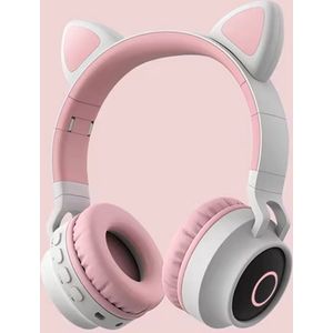 WizBay Premium Select® CAT Ear KIDS LED Headset met Microfoon - LED op de Buitenkant - HD Bluetooth Phone Call - Ingebouwde Microfoon - SD Card - Verstelbare Hoofdband - Soft Zuurstof doorlatend Ear Pads - Kleur Grijs Buitenkant Roze Binnenkant