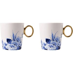 Heinen Delftsblauw set van 2 bekers Bloemen 300 ml Delfts blauw met gouden oor