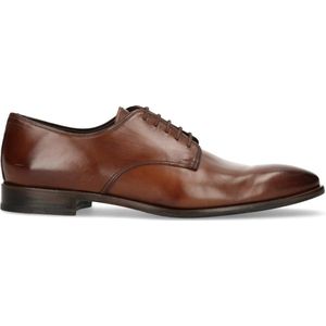 Manfield - Heren - Cognac leren veterschoenen - Maat 40