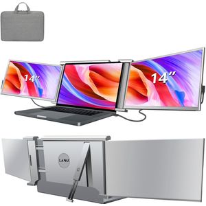 Triple Portable Monitor Full HD - 2 x 14 inch IPS - Plug & Play - Extra scherm laptop - Tri screen monitor - Inclusief draagtas