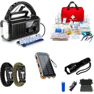 Noodradio Solar Opwindbaar - 10.000mAh - Solar Powerbank 20.000mAh - Draagbare en Opwindbare Radio - Nood Radio - Noodradio dab Solar Opwindbaar - Noodpakket voor thuis - Oorlog - Denk vooruit - Overlevingspakket - Bij Rampen