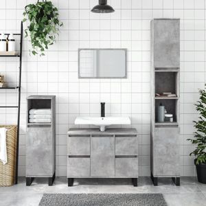 The Living Store Badkaast Betongrijs - - 80 x 33 x 60 cm - Duurzaam Hout en IJzer