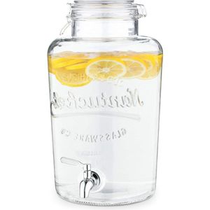 Glass lemonade tap - Drink dispenser with stainless steel tap - Juice dispenser - 8L capacity - Suitable for cold drinks - Ø19 x 36 cm - Ideal for parties