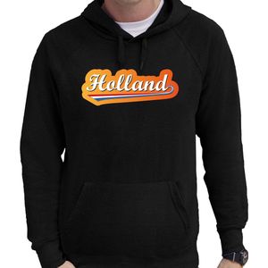 Zwarte fan hoodie voor heren - Holland met Nederlandse wimpel - Nederland supporter - EK/ WK hooded sweater / outfit L