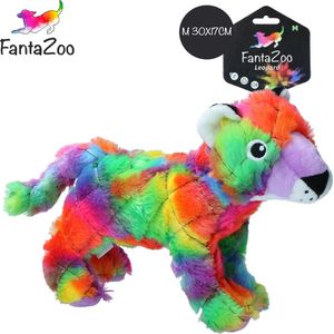 FantaZoo Luipaard kleurrijke en gerecyclede honden knuffel – zeer stevig en zacht – maat M 30x17cm - geschikt voor medium hond