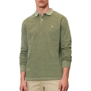 Marc O'Polo regular fit polo - heren poloshirt lange mouw - olijfgroen - Maat: XXL