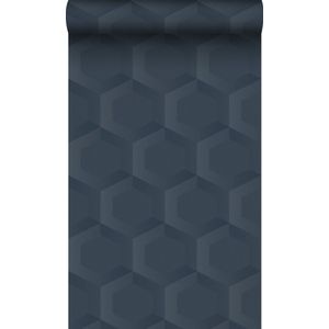 Origin Wallcoverings behang 3d hexagon motief donkerblauw - 0.53 x 10.05 m - 348022