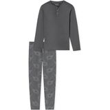 Schiesser Herenpyjama lang met knoopsluiting, nachtkleding, pyjamaset, Antraciet_182027, 48