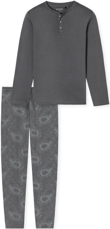 Schiesser Herenpyjama lang met knoopsluiting, nachtkleding, pyjamaset, Antraciet_182027, 48