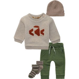 Noppies - Kledingset - Jongens - 5 delig - Broek Jeslo Thyme - Sweater Ruvo Brown Melange - Beanie Muts Joliet Roebuck - 2 paar sokken Rabat - Maat 56