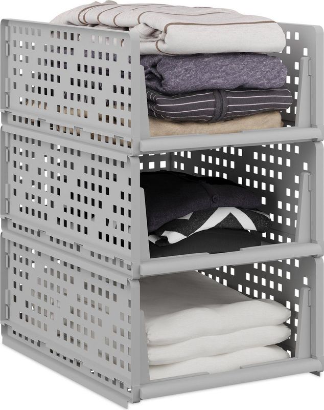 Relaxdays kast organizer - set van 3 - stapelbaar - uittrekbaar - 18 x 33,5 x 43,5 cm - grijs