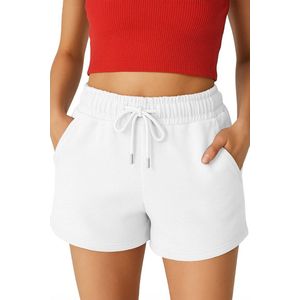 ROSS CAMP korte broek dames - comfortabele shorts dames - katoen sweat short - Wit S